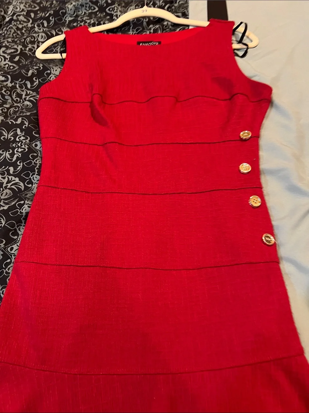 Enfocus Studio Red Sleeveless Midi Dress with Gold Buttons